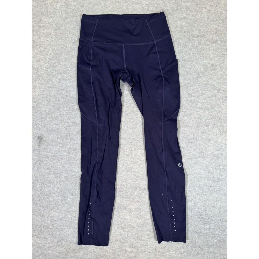 Lululemon Leggings Womens 6 Blue High Rise Ankle Pockets Running Yoga Gym Tight